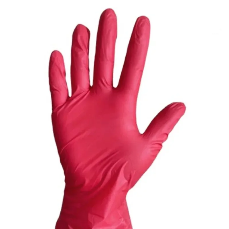 20/50/100PCS Red Nitrile Gloves Household Disposable Waterproof Nitrile Gloves Tattoo Dyeing Hair Washing Dish Cleaning Tools