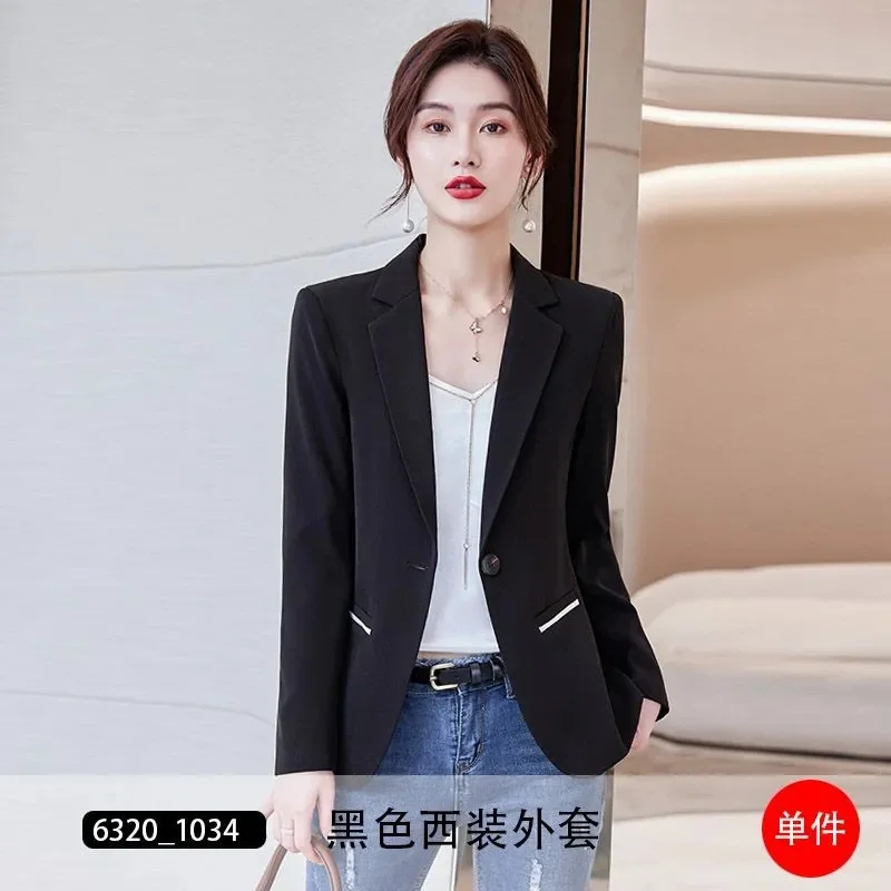 Chaqueta de traje negro para mujer primavera otoño 2025 nuevo abrigo Blazer de alta calidad prendas de vestir de temperamento pequeño cintura Casual prendas de vestir Top femenino