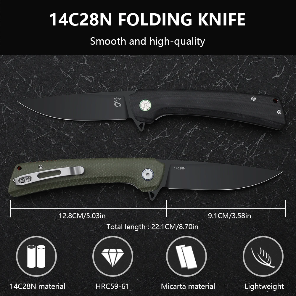 SCOUTRAT folding knife, pocket knife, fishing tool, 14C28N blade knife, jungle survival, outdoor camping hand tool