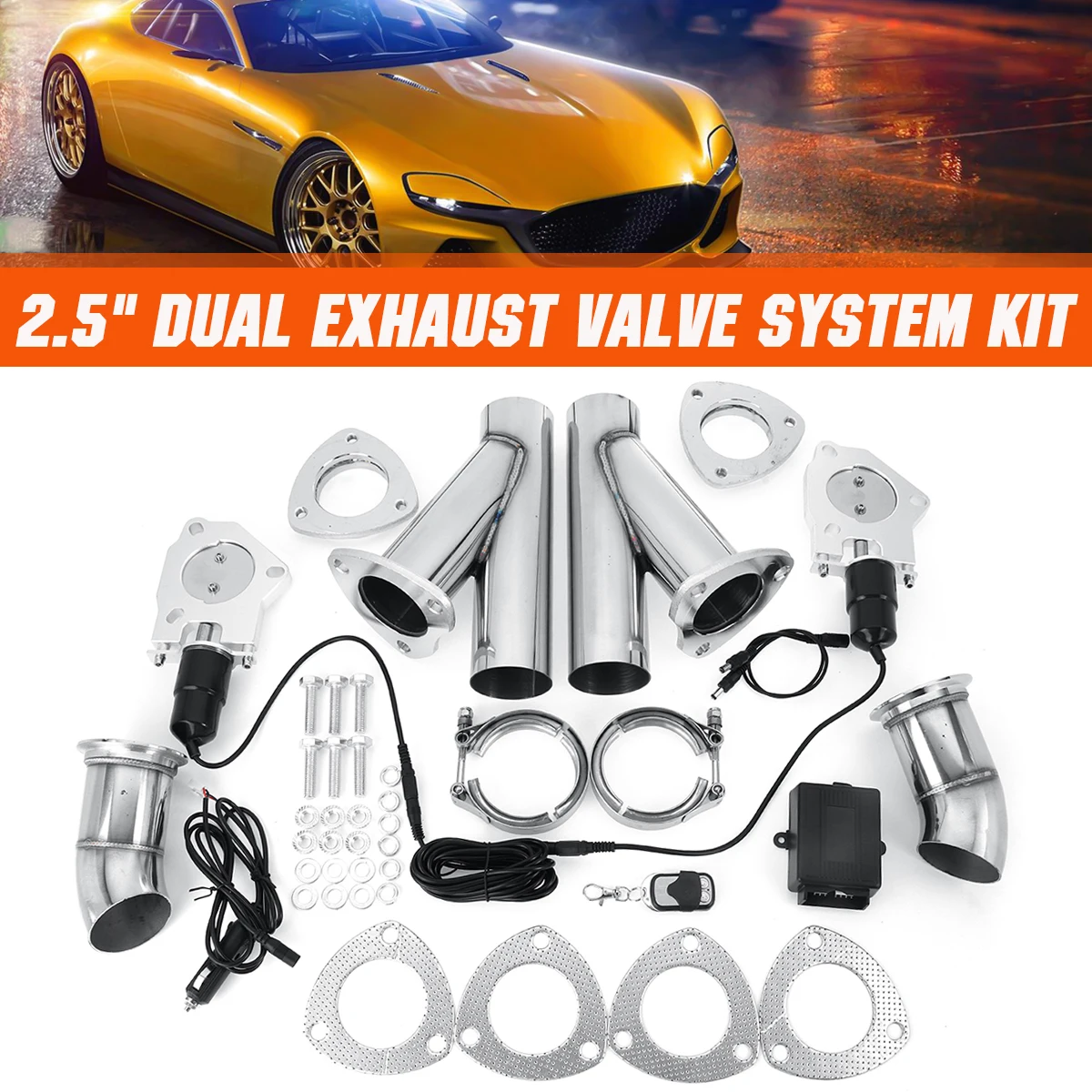 2.5 Inch 6.3mm Dual Electric Exhaust Cutout Pipe Kit with Remote Control Stainless Steel Cutout Muffler Valve System