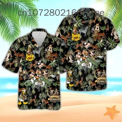 Disney Mickey and Friends Safari Animal Hawaiian Shirt Disney Mickey Hawaiian Shirt Retro Casual Button Short Sleeve Shirt