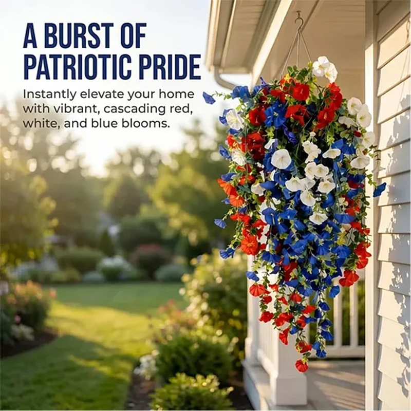 

4th Of July Hanging Basket Red White Blue Cascading Petunia Decor Outdoor Patio Ornament For American Independence Day