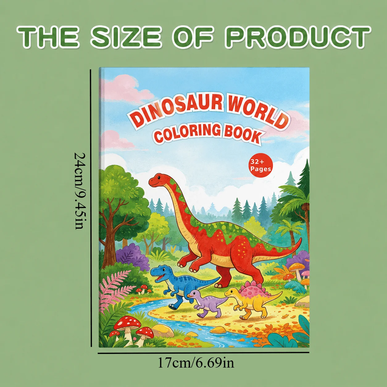 Dinosaur World Coloring Book for Kids, 32 Pages Dinosaur Pattern Drawing Workbook, Kids Dinosaur‑Themed Coloring & Drawing Book