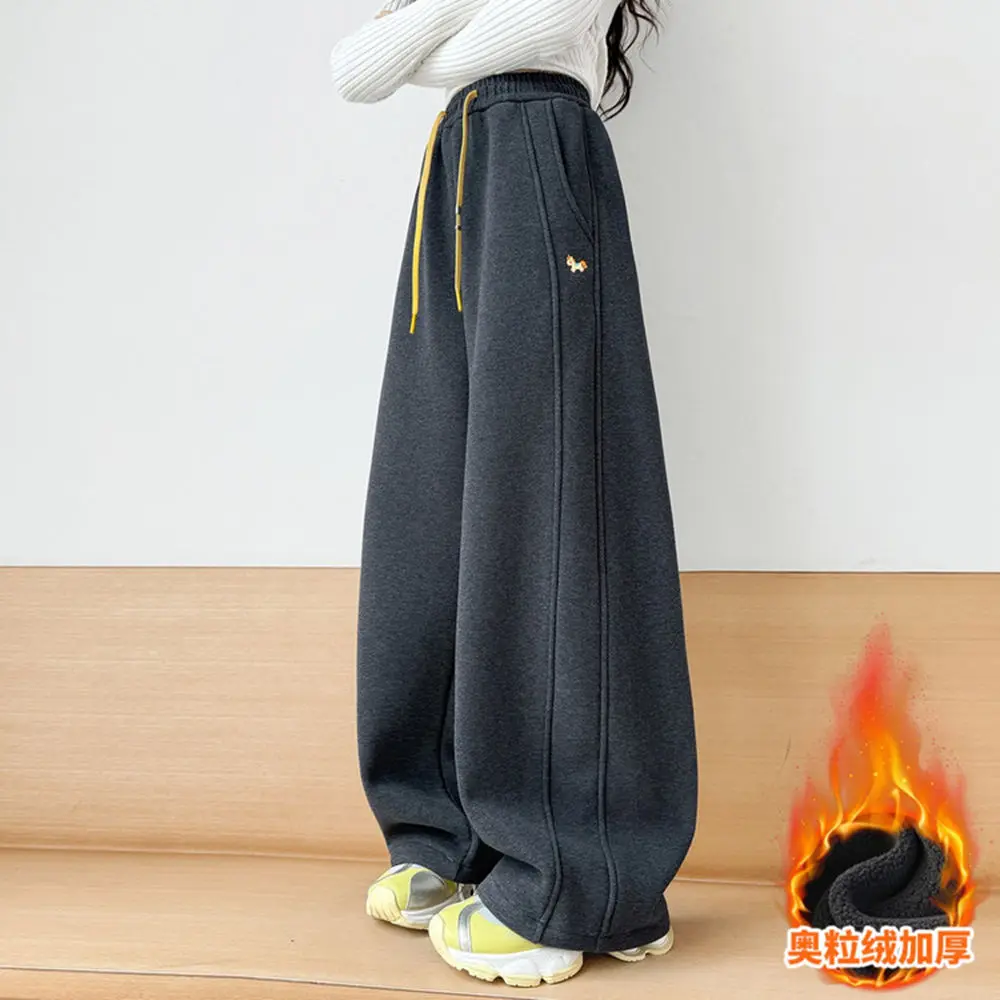 

Teenage Kids Cotton Thermal Long Sweatpants Trackpant Girls Fleece Lined Wide Leg Pants Children's Autumn Winter Sports Trousers