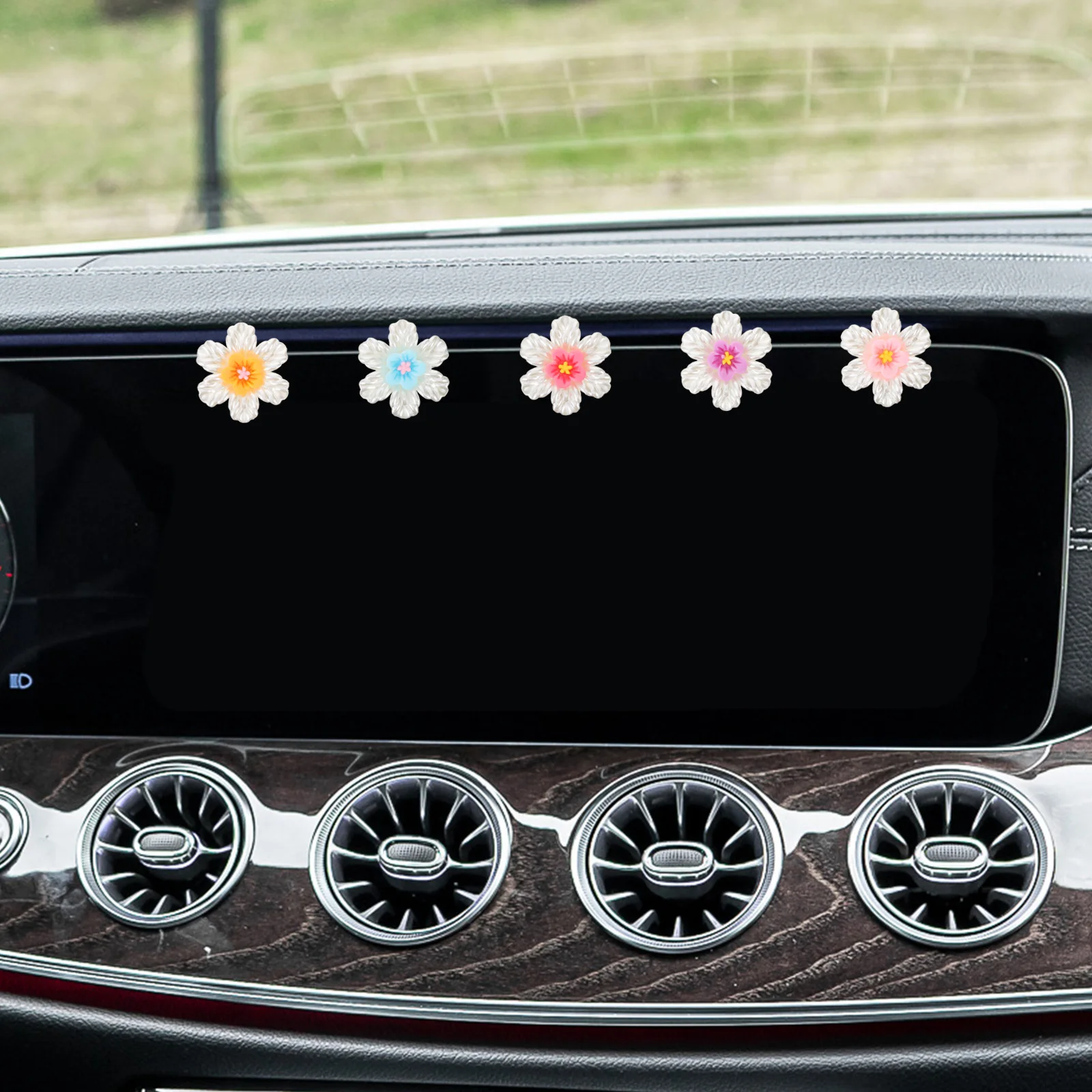 

5Pcs Resin Flower Car Decorations Small Exquisite Dashboard Flowers Cute Car Accessories Versatile Long Lasting