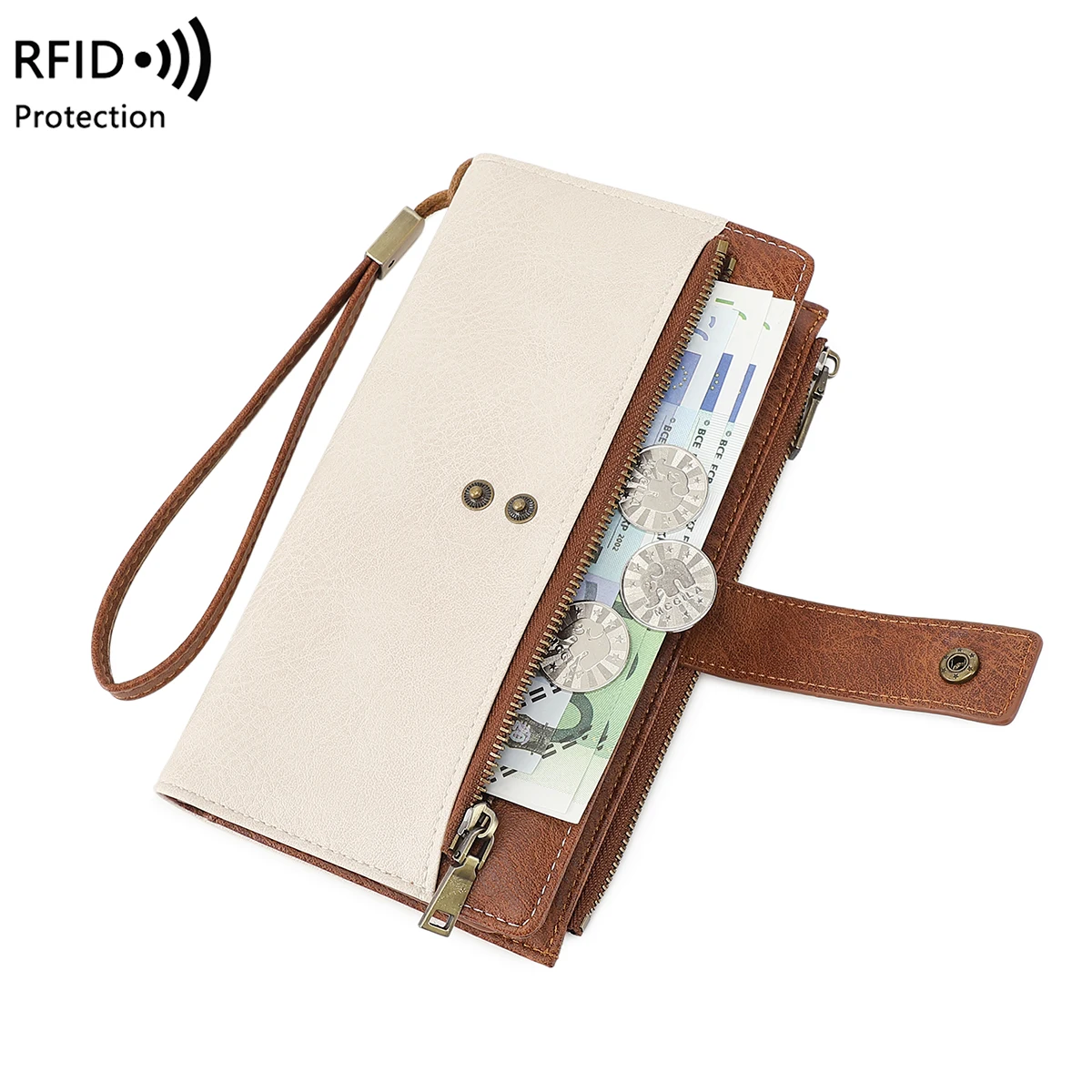 Vintage Style RFID Blocking Wallet Three-Fold Long Clutch Purse Multi-Card Slots for Daily Commute Business Casual
