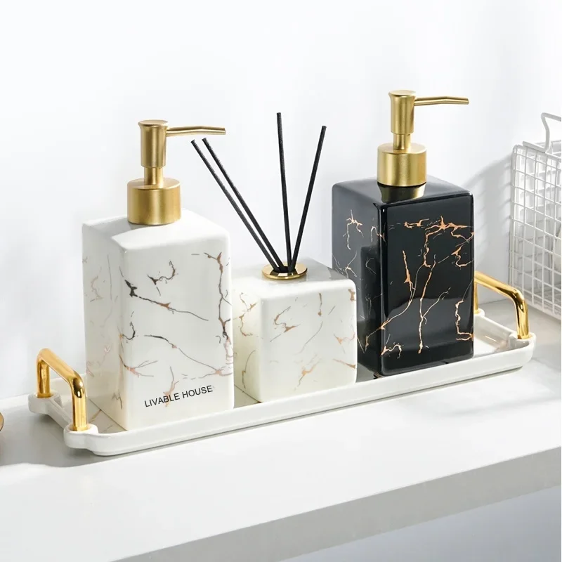 

Liquid Soap Dispensers Marbled Ceramic Manual Soap Dispenser Lotion Shampoo Bottle Aromatherapy Bottle Bathroom Accessories