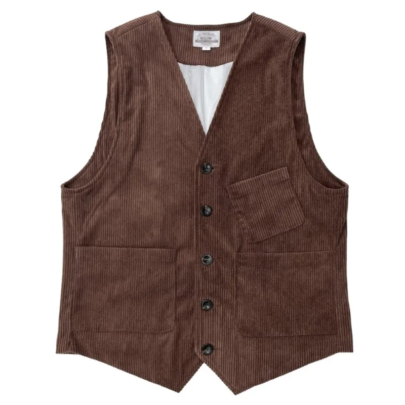 Men Corduroy Vest Coat Vintage Corduroy Vest V-neck Sleeveless Single Breasted Buttons Waistcoat Business Style Vest Jacket 80%