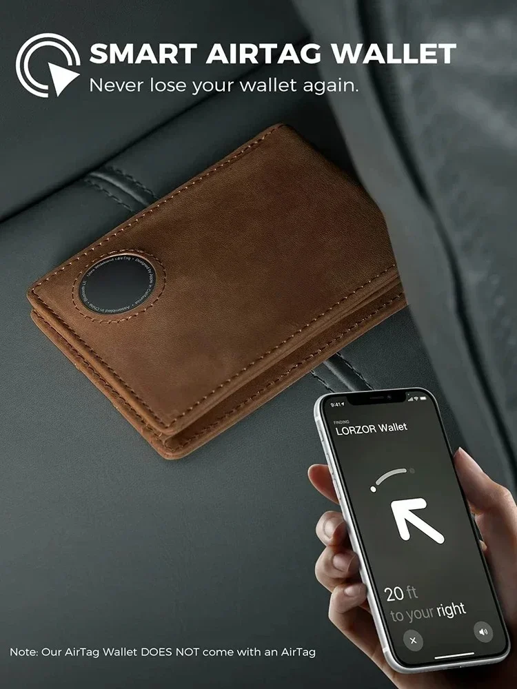 Minimalistische Retro-Herren-AirTag-Geldbörse, RFID-blockierende Geldbörse, Multi-Kartenhalter für Apple AirTag, hochwertige Geldbörse aus echtem Leder – Detail 6