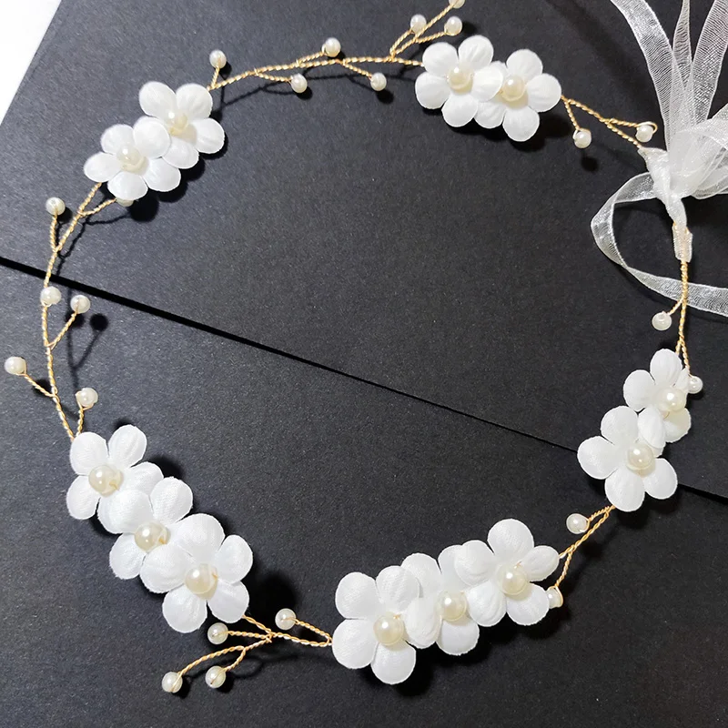 العروس الزفاف اكسسوارات للشعر اللؤلؤ الأرجواني زهرة عقال الفتيات الأبيض الأزهار تاج جارلاند رئيس هوب خوذة الشعر مجوهرات #1