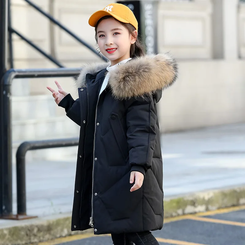 

Teenager Girl Warm Coat Winter Solid Fur Collar Thicken Long Down Jacket For Junior Girls 5-16Y Kids Children Girl Parka Outwear