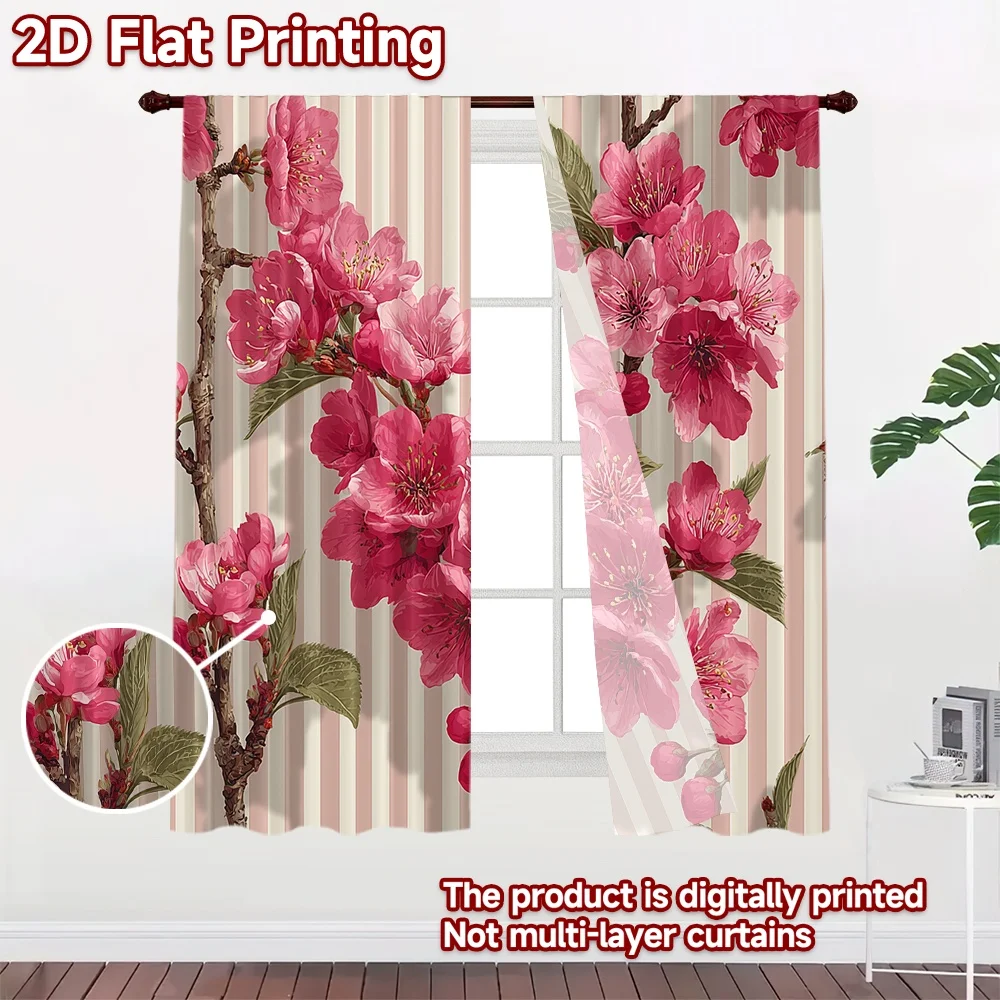 2D FLAT PRINTING 2pcs Curtains (Without Rod) Spring Blossom Branches Modern Minimalist Curtains Yarn Curtains Decorations Inside