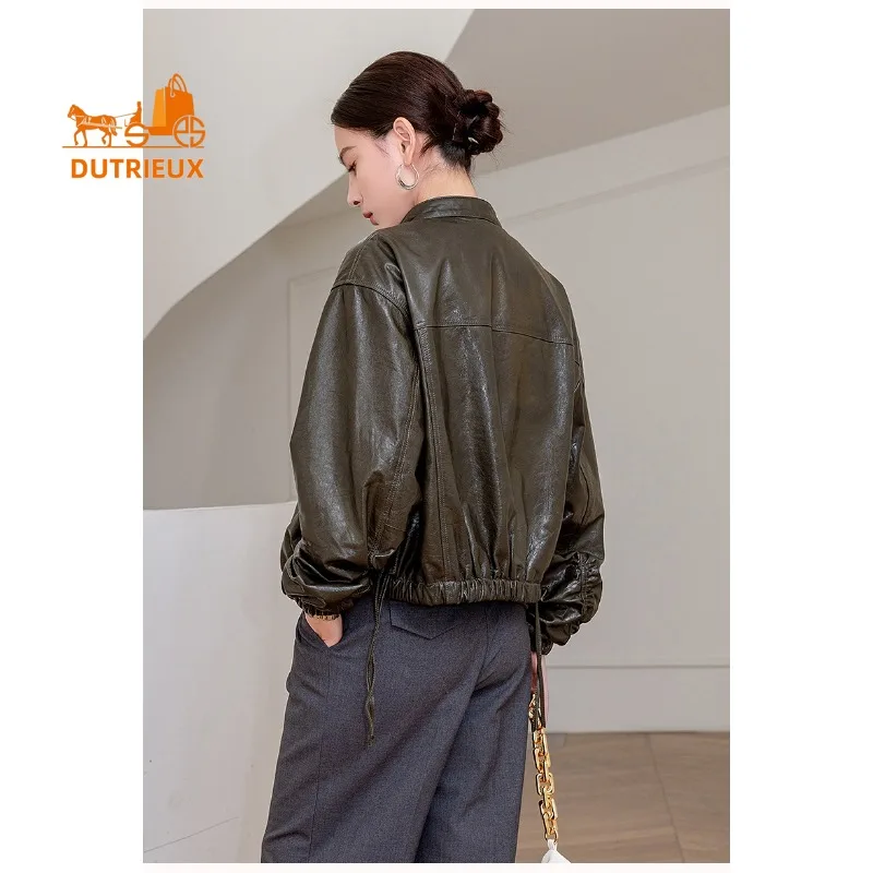 2025 New Autumn Women's Short Motorcycle Leather Jacket, 100% Real Sheepskin, Luxury Fashion and Elegant Women's Coat