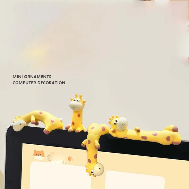 Jolie girafe miniature en résine, décoration pour bord d’écran d’ordinateur, figurine de girafe de style kawaii, décoration de bureau, décoration pour la maison ou le bureau, cadeau.