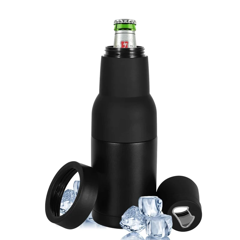 Image of Doppelwandiger Bierflaschenkühler, 3-IN-1 isolierter Bierdosenhalter aus Edelstahl mit Bierflaschenöffner, bestes Geschenk für Männer