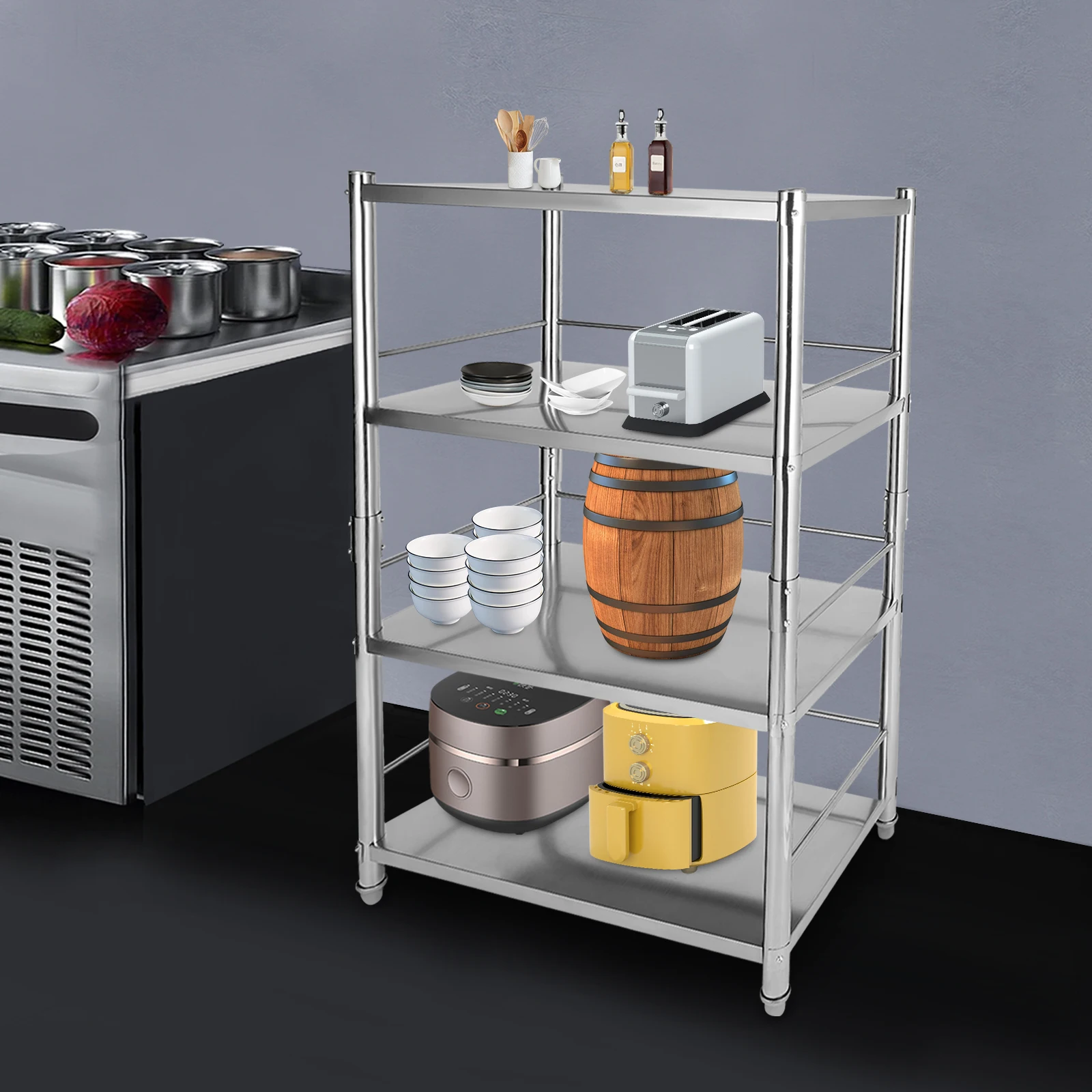 4 Tier Standing Shelf Units Stainless Steel Heavy Duty Storage Adjustable Storage Rack for Kitchen Garage Office Restaurant