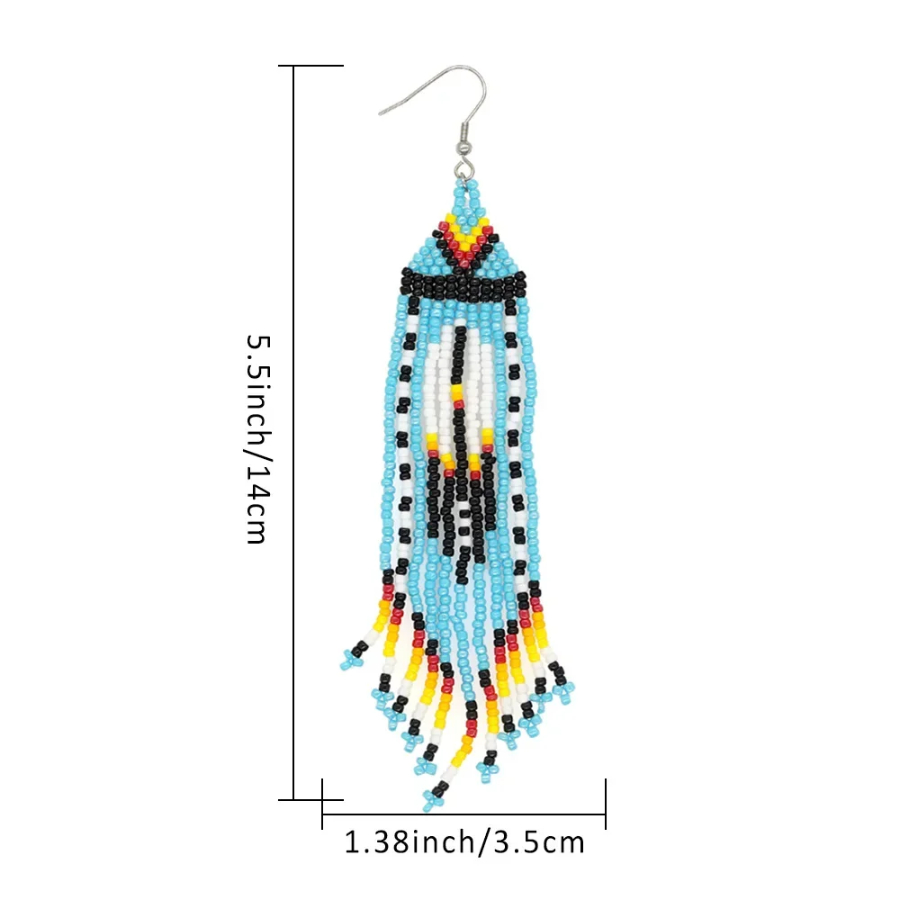 Beaded earrings Tassel Geometry Hand knitting Design Bohemia Alloy Rainbow Gradient color Female  Versatile Rice bead earrings