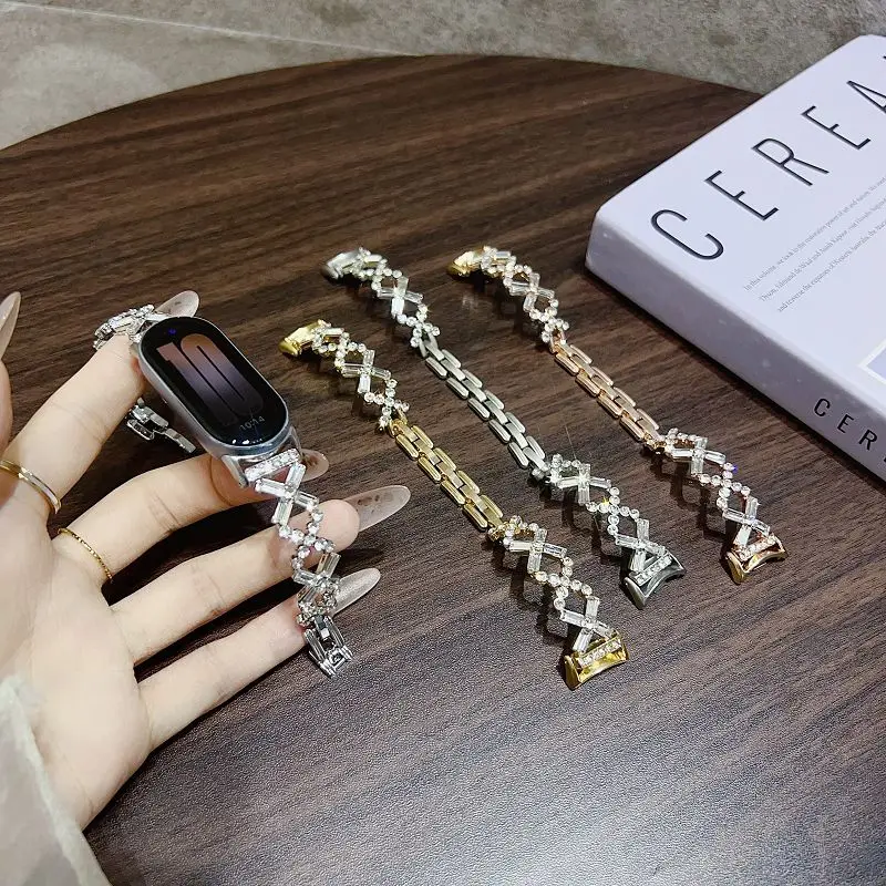

Bling Metal Watch Bands for Xiaomi Mi Band 10 9 8 Wristband Diamond Jewellery Women Dressy Strap Bracelet for Mi Band 8 9Pro