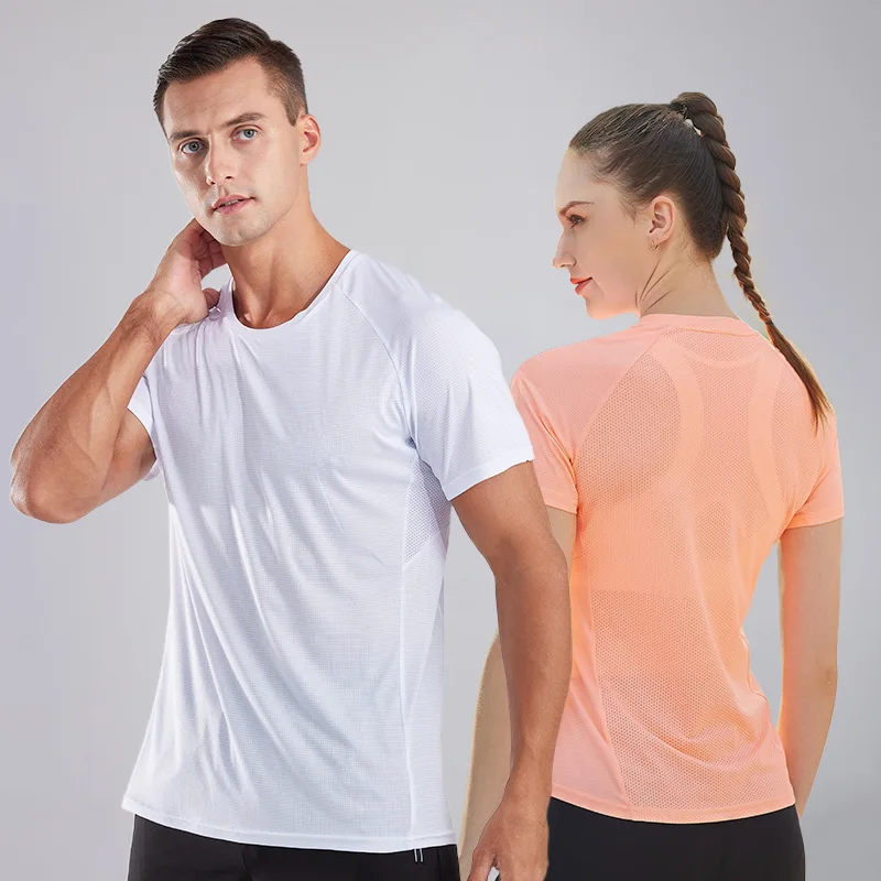 Couple Men Running Short Sleeve T-shirt Fitness Sports Top Gym Training Shirt Round Neck Quick Dry Jogging Casual Sportswear