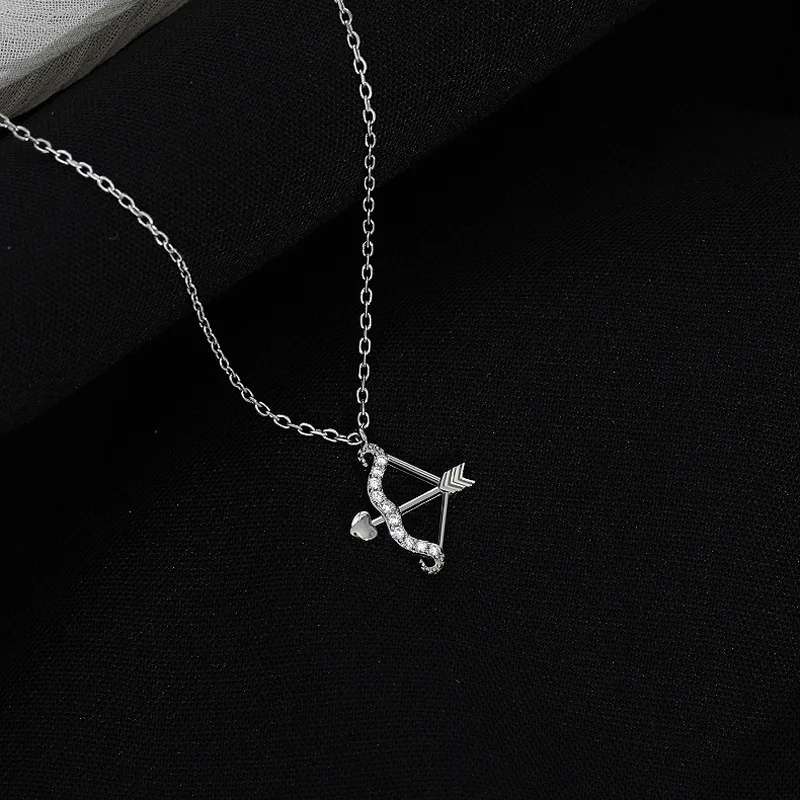 

925 Sterling Silver Necklace For Women Fashion Love Cupid Arrow Bow Flash Diamond Clavicle Chain Necklace Jewelry Party Gift