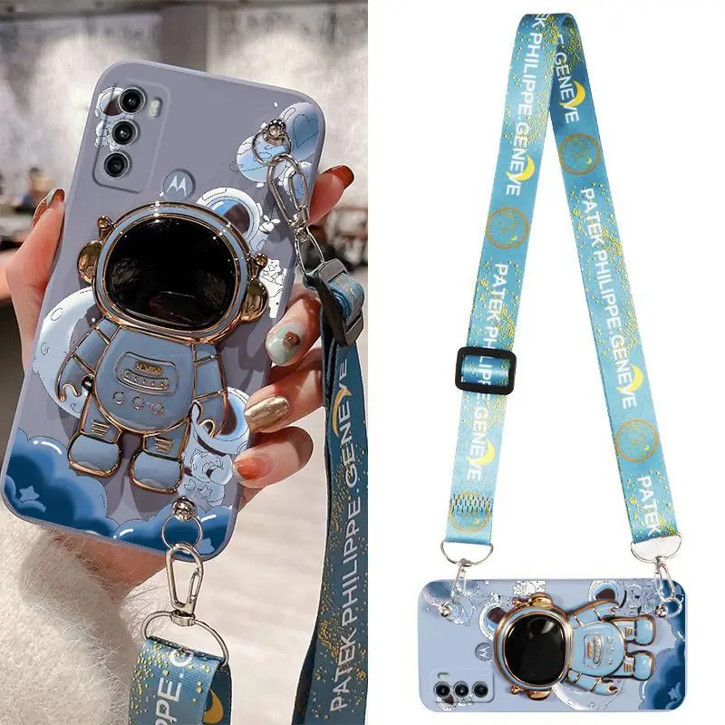 G60 Cartoon Astronaut Silicone Holder Phone Case For Motorola Moto G60 G62 G54 G22 G84 G30 G60S G40F G42 G72 G34 G24 G13 Cover