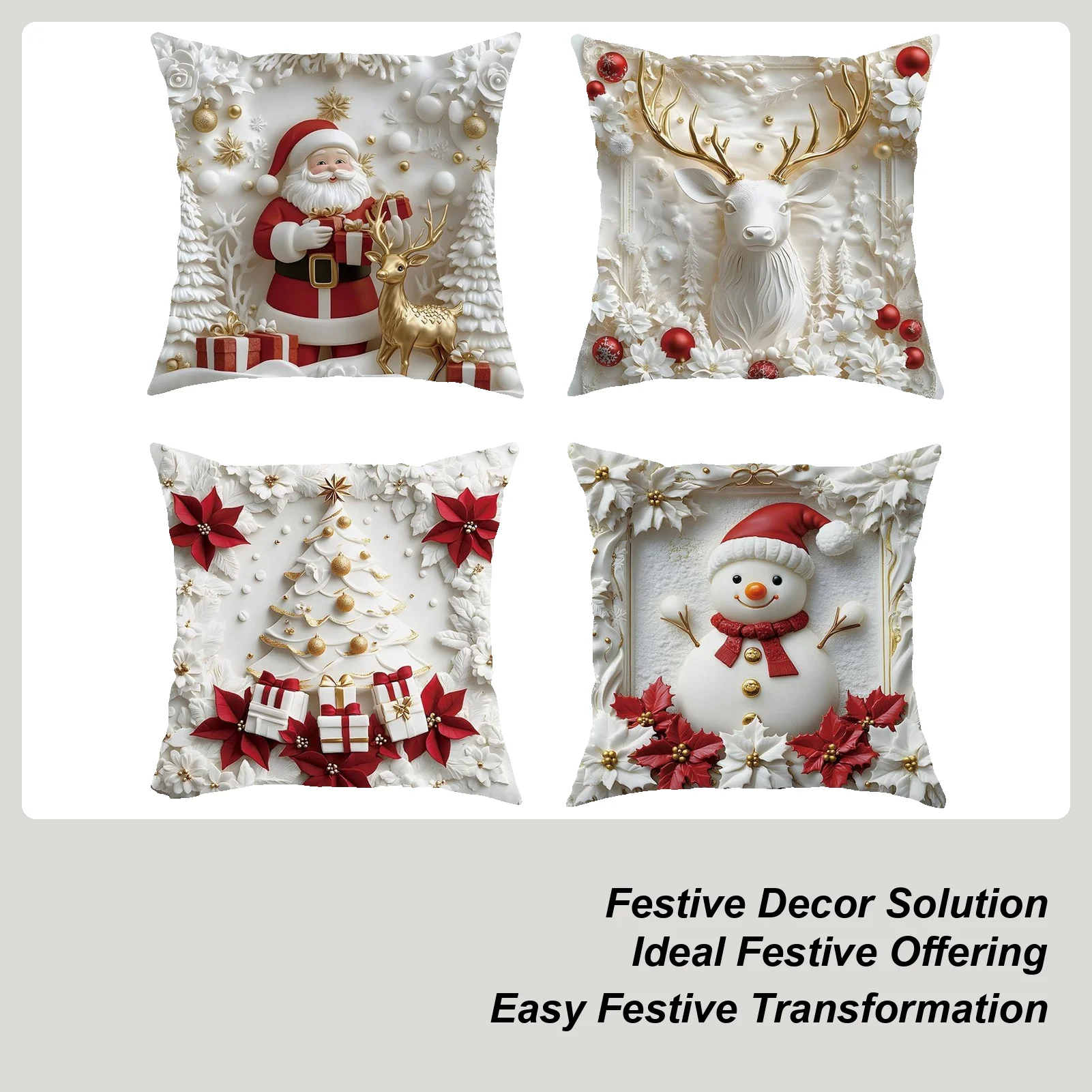 Christmas Decorative Pillow Covers 18x18inch Reindeer Santa Prints Decor 4 Pieces Holiday Pillow Covers For Friends Home Indoor