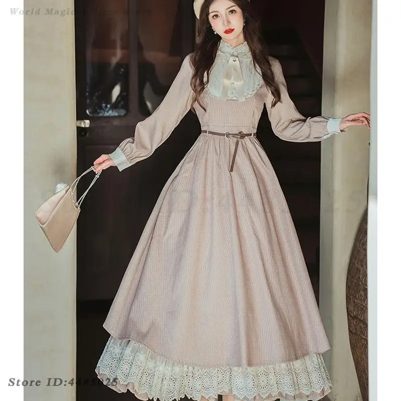 Literary Vintage Dresses for Women Long Sleeve Spring Autumn Cute Sweet Lolita Vestidos Palace Style Retro Elegant Cosplay Dress