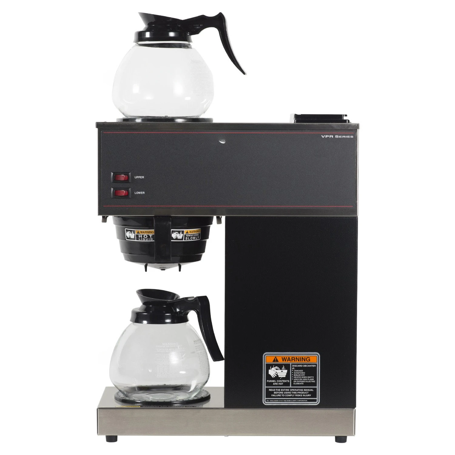 33200.0015 VPR-2GD 12-Cup Pourover Commercial Coffee Brewer with Upper and Lower Warmers and Two Glass Decanters, Black, St