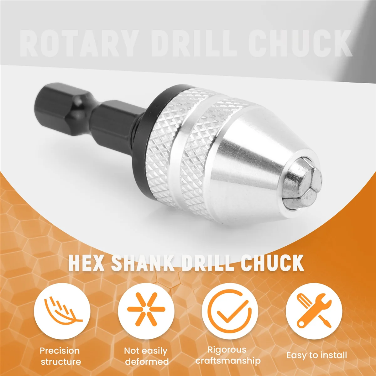 Broca Keyless Chuck Quick Change Adapter, Conversor, Hex Shank, Prata e Preto, 6mm