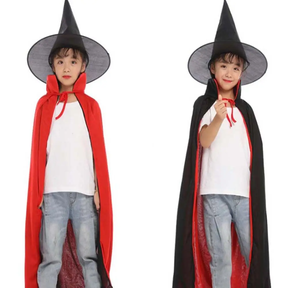 

Плащ волшебника «Жнец смерти», плащ на Хэллоуин со шляпой, костюмы для выступлений, черный, красный халат волшебника, двойной слой для косплея