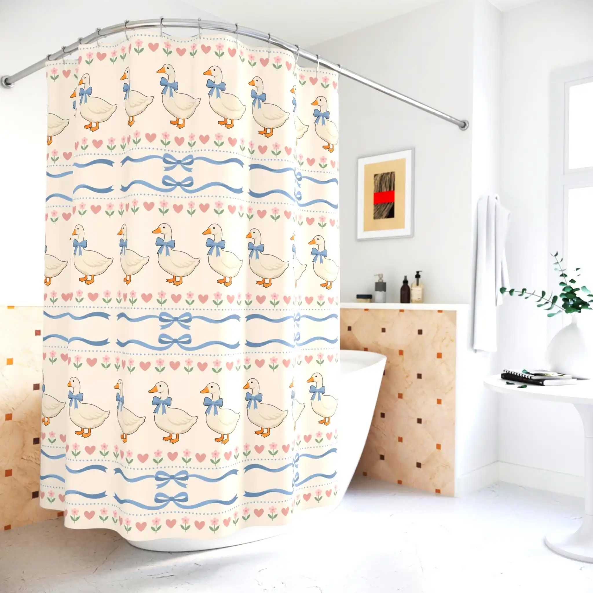 Cute Blue Bird Pattern Shower Curtain Bathroom Decor Novelty Linens for Modern Home Bathroom Shower Curtain