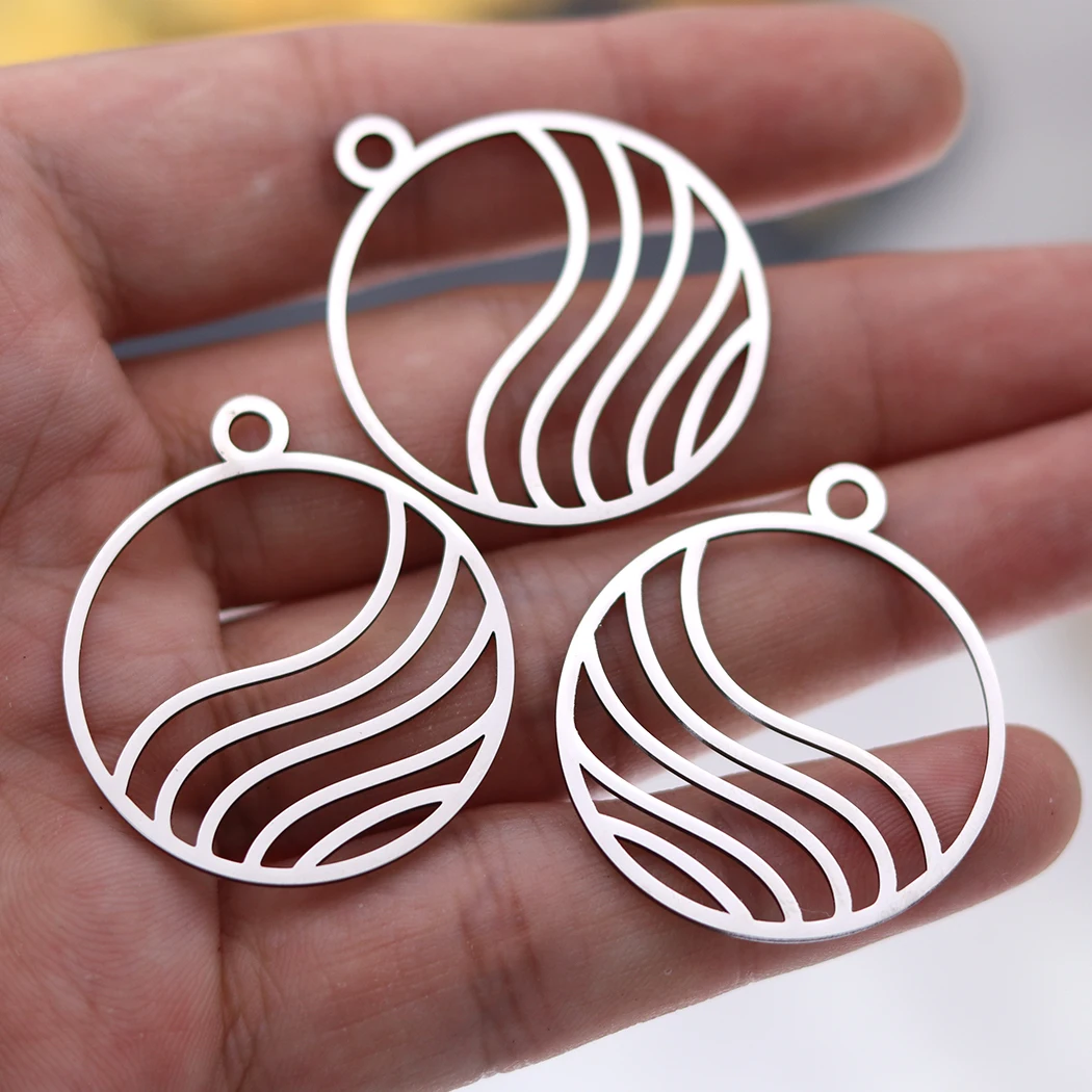 3pcs Sea Wave Line Fit DIY Earrings Bracelets Handmade Stainless Steel Round Pendant Charms for Jewelry Making Accessories