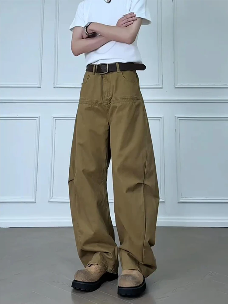 

Khaki Color Men's Vintage American Style Denim Jeans Bend Knife Straight Leg Casual Long Trousers Wear Resistant Low Waist