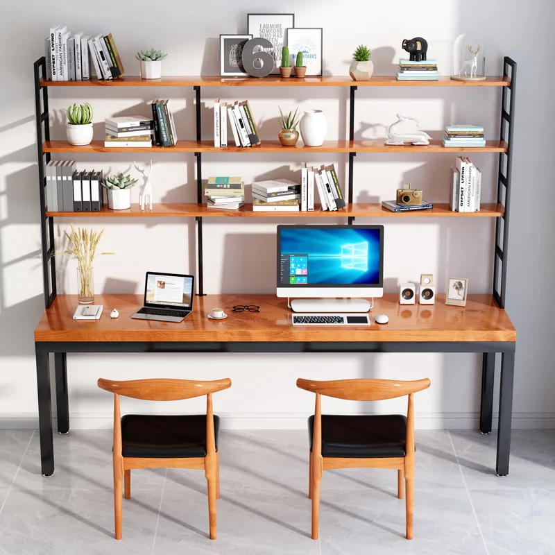 Desk and bookshelf combo, integrated office desk and computer desktop for home and bedroom