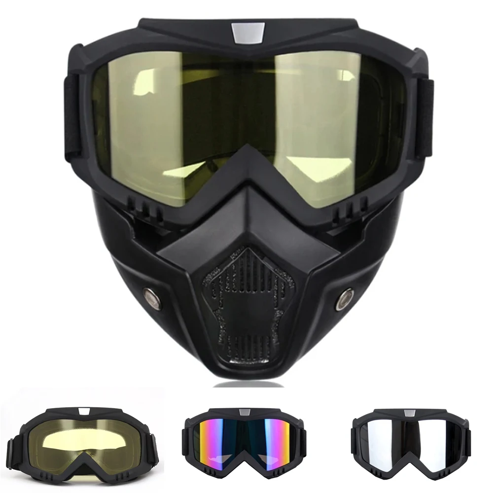 MTB ATV BMX Protective Face Mask and Glasses, Wind-Resistant Cycling Eyewear, Motocross Facial Cover with Safety Lenses