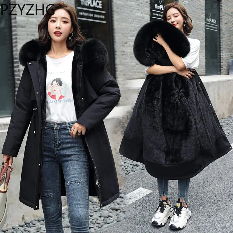 

2023 New Women Winter Jacket Parka Clothes Long Coat Wool Liner Hooded Jacket Fur Collar Thick Warm Snow Wear Padded Parka