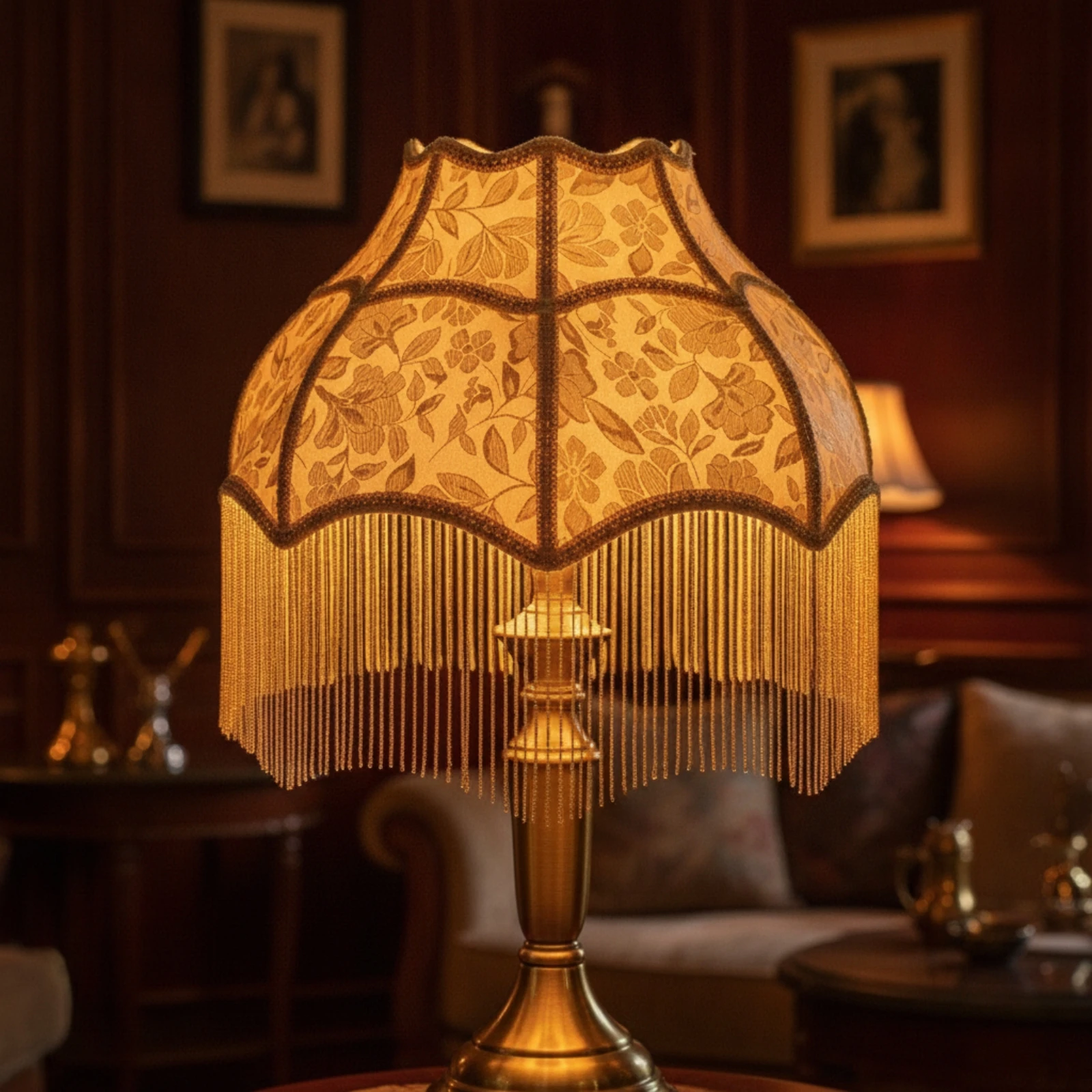Lampshade with Fringe Decorative Floral Material Lampshade Domed Chandelier Cover Tassel Pendant Light Shade Boho for Tea Rooms