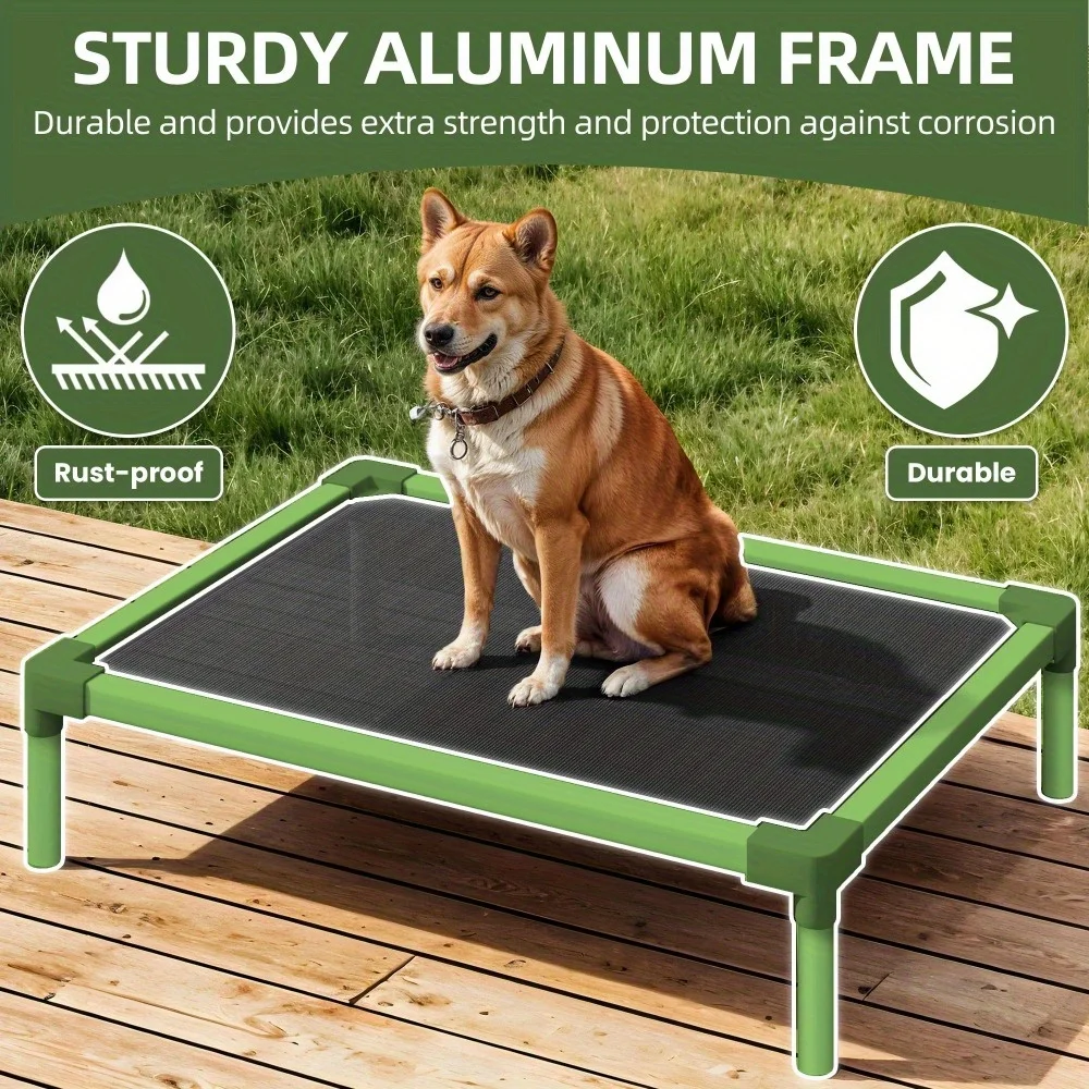 32" Heavy-Duty Chew Resistant Elevated Dog Bed, Durable Aluminum Frame Cooling Cot with Reinforced Textilene Mesh