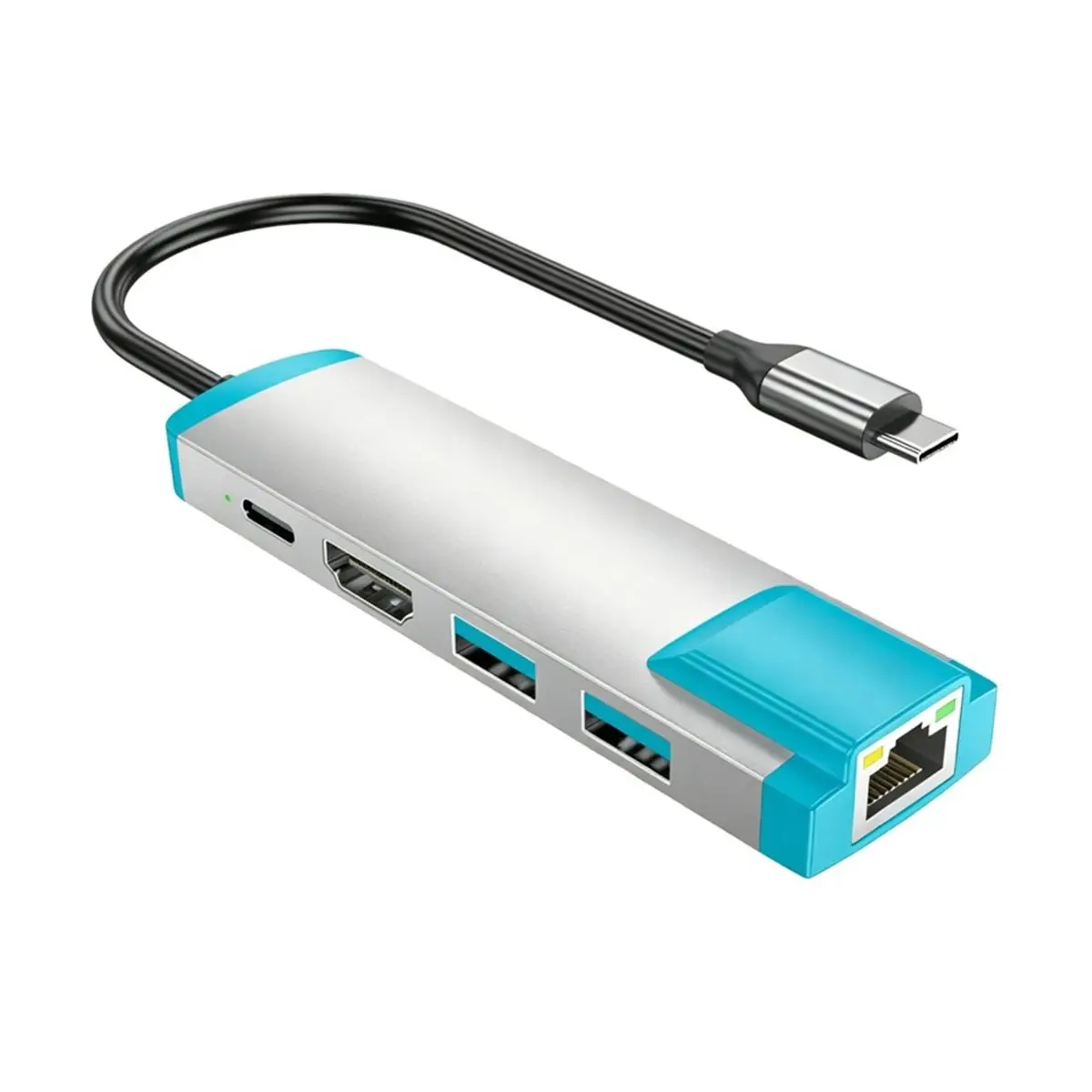 A32I 6 in 1 USB C to HD Adapter for Switch 2,USB C Docking Station with 4K@60Hz HD/Type C /USB 3.0/1000M LAN Port Sliver