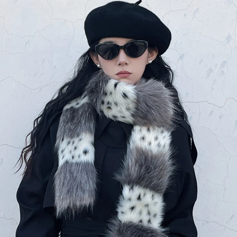 

Millennial Spice Girls субкультура стиль сращенный шарф леопардовый плюшевый нишевый шарф уличный теплый модный корейский Ins женский шарф