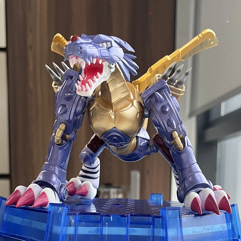 Digimon Adventure Figure Gk Garurumon Metal Action Figure 17cm Anime Battle Garurumon Figurine Lighted Base PVC Collection Toys