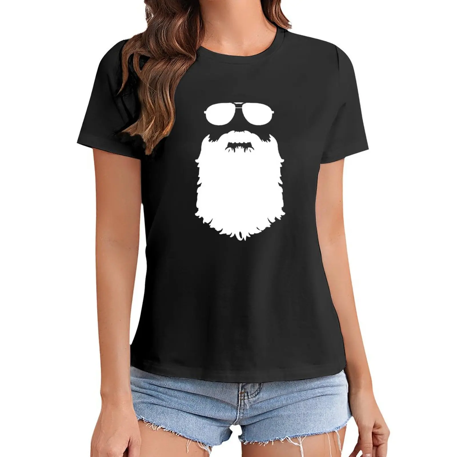 

Aviator Glasses and Beard T-Shirt Female clothing tops fashion woman blouse 2024