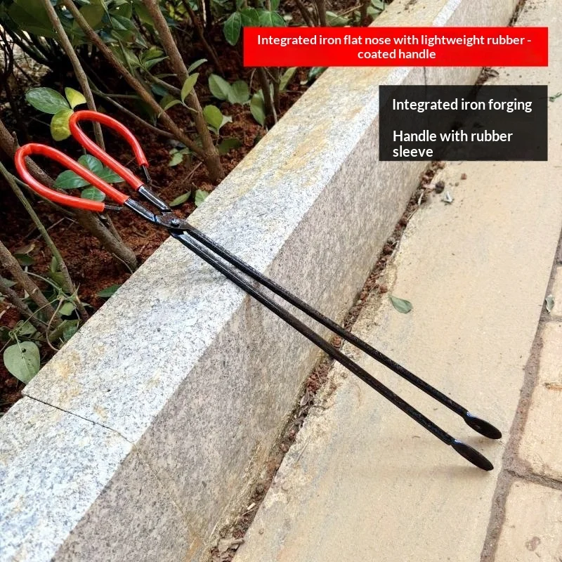 Long-Handled Iron Clamp for Firewood Stove Carbon Clamp Garbage Clip Kitchen Tool for Grilling And Camping