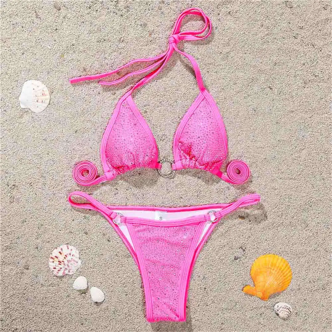 Sexy Bling Strass Mini Bikini Damen Badeanzug Frauen Bademode Zweiteiliger Bikini-Set Bademantel Badeanzug Schwimmen Damen V2064 – Detail 25