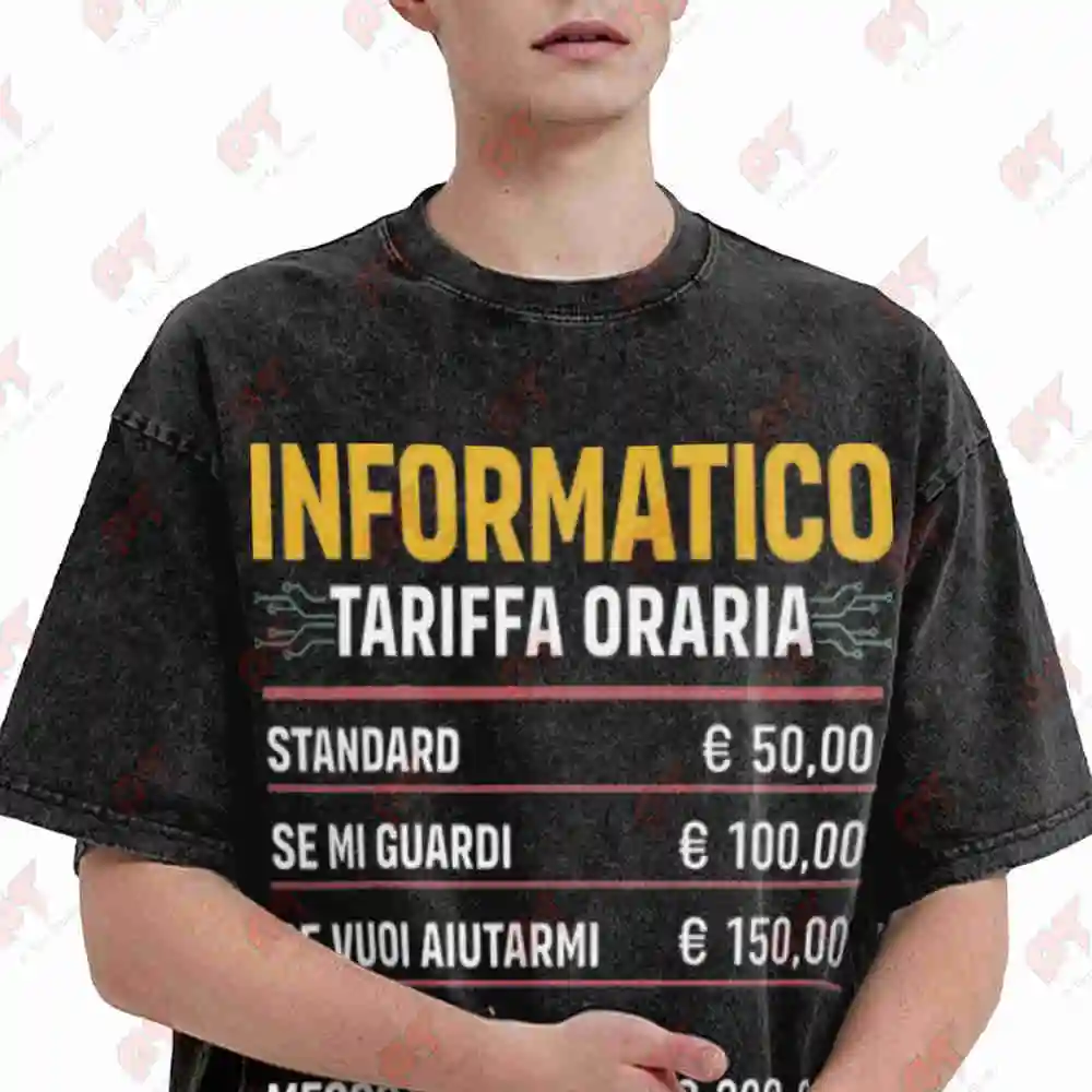 Computer Scientist Coding Jokes Italian Tariffa Oraaria Vintage Washed Tee Pure Cotton T-Shirt