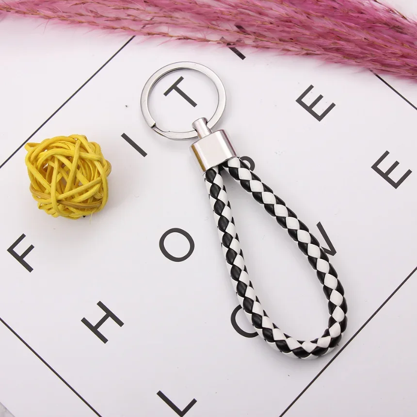 PU Leather Braided Woven Rope Keychain DIY Bag Pendant Key Chain Holder Car Keyring Simple Multiuse Key Holder Gifts 1pc