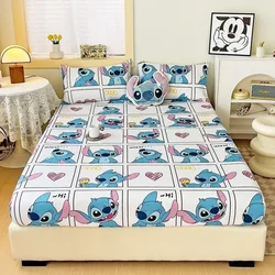 New Disney Stitch Cartoon Mickey Pooh Skin Friendly Printed Sheets Mattress Protectors Non-Slip Anime Sheets Children's Bedding