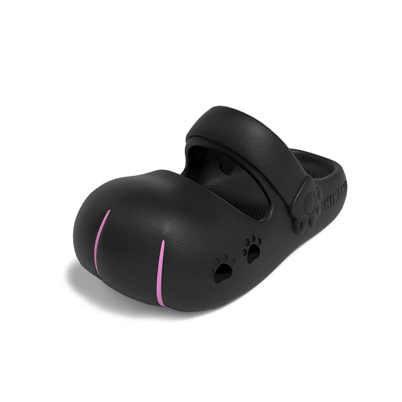Adorable Black Kitty Paw Design Clogs 2026 New Trendy Cartoon Lightweight EVA Slip-on Sandals Woman Non-slip Garden Shoes
