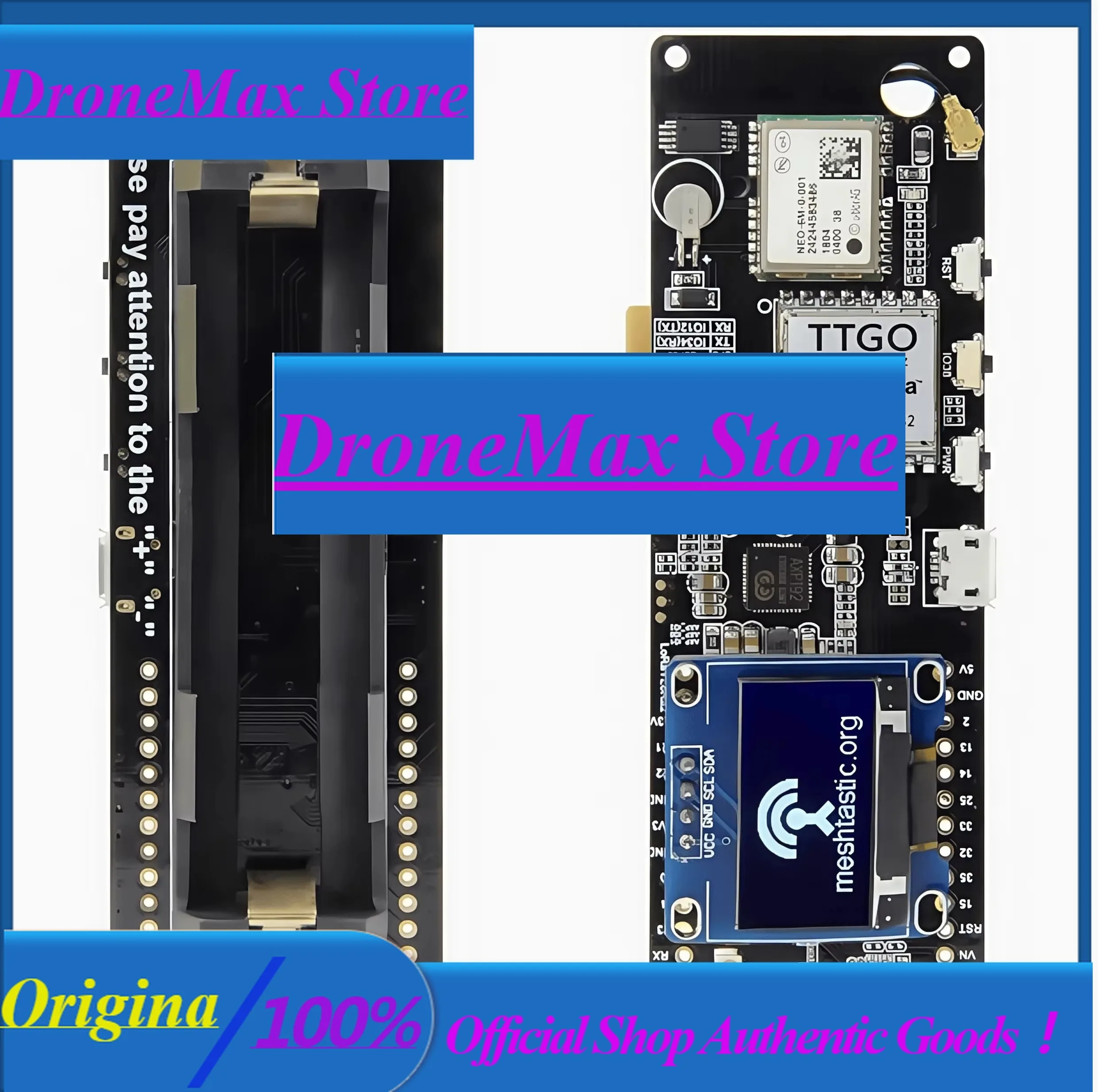 DroMaLILYGO® TTGO Meshtastic T-Beam V1.2 ESP32 LoRa Development Board 433MHz 868MHz 915MHz 923MHz WiFi BLE GPS OLED Display AXP2