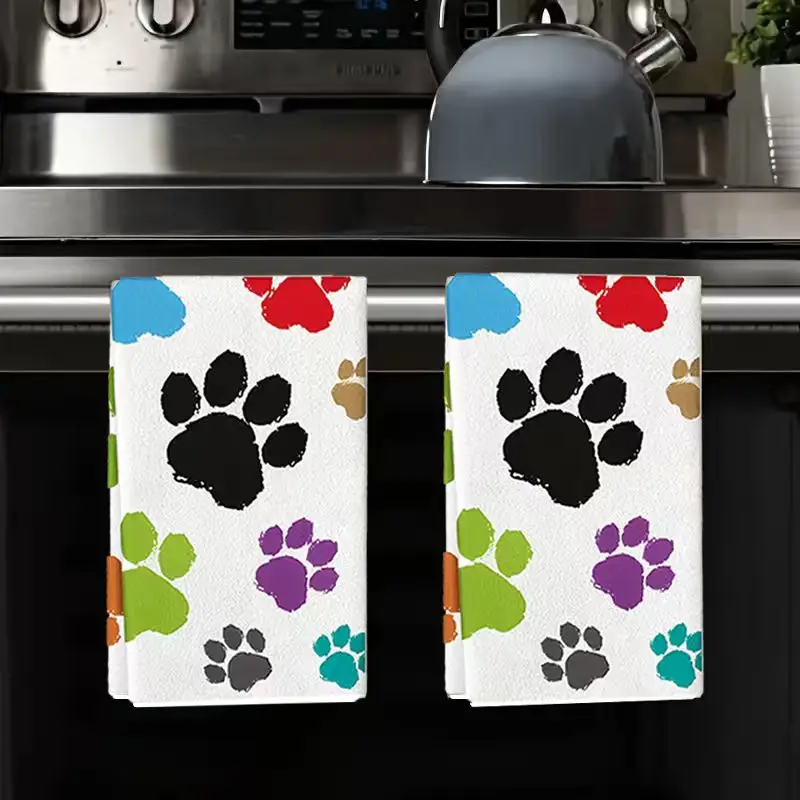 

2Pcs, Colorful Dog Paw Print Kitchen Towels, 40Cm*60Cm Towel Set, Super Absorbent Soft Cleaning Cloth, Cooking Baking Tea Towel, Hand Towel, Cleaning Cloth, Dishcloth, Kitchen Decoration, Living Room Decoration, Kitchen Essentials, Home Essentials